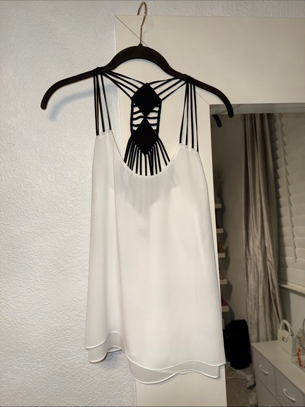 Naked Zebra White Cami with Black Strappy Macramé Back